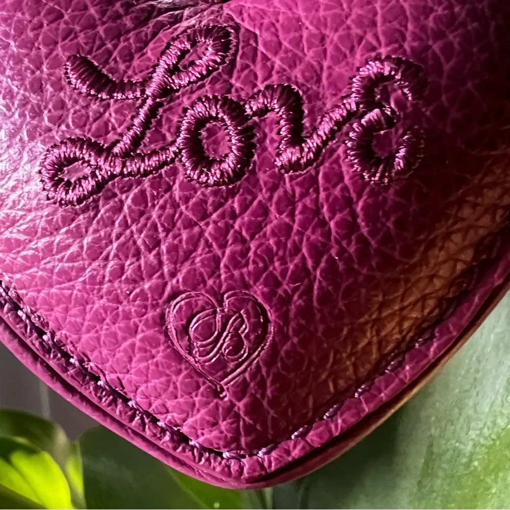 Brighton Key Ring Charm Leather Purple Heart Embroidered Love Bag Charm